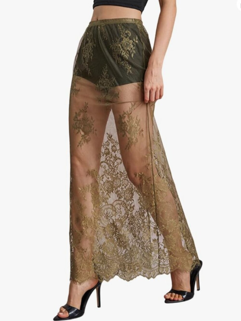 Women's Lace Sheer Split Long Skirt - Picture 6 of 6